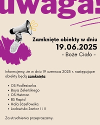 Zamknięte obiekty w dniu 19.06.2025